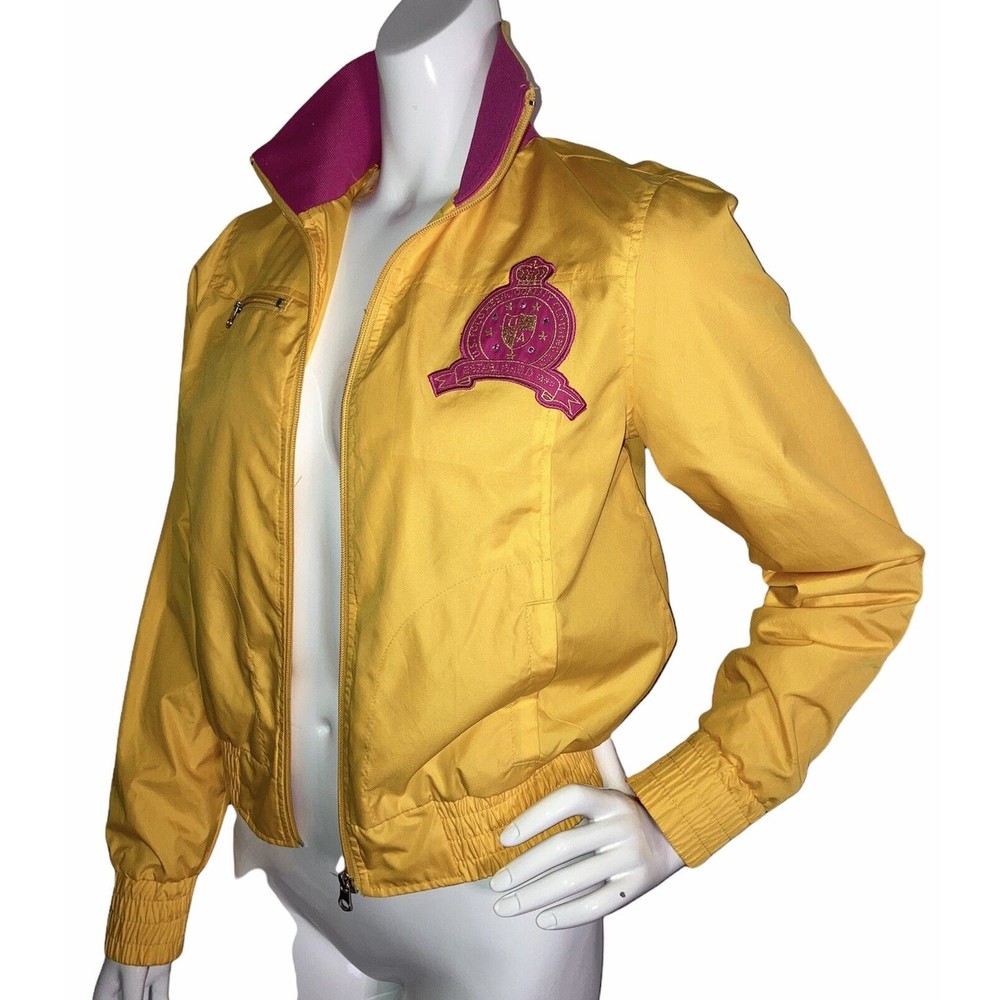 U.S. Polo Assn. Women Size L Lined 100% Polyester Yellow Pink Rain Wind Jacket